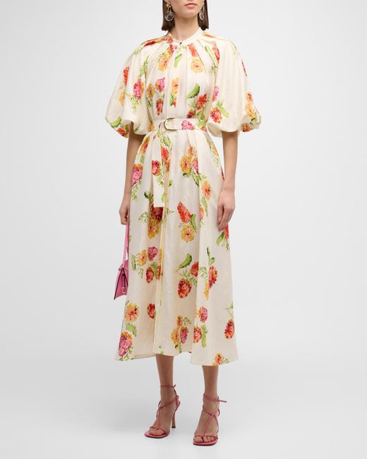 Acler Multicolor Cranhurst Floral Puff-sleeve A-line Midi Dress