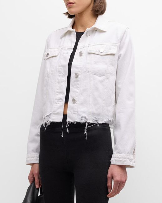 FRAME White Le Vintage Distressed Denim Jacket
