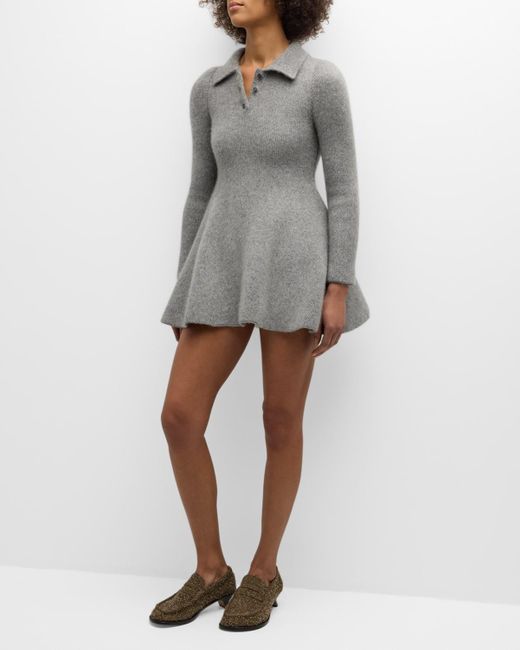 Loewe Gray Long-Sleeve Cashmere Knit Mini Polo Dress