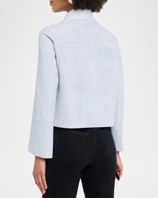 Arma Blue Button-Front Lambskin Suede Jacket