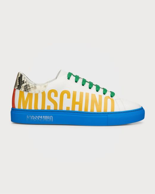 Moschino Blue Color Block Leather Low-Top Sneakers for men