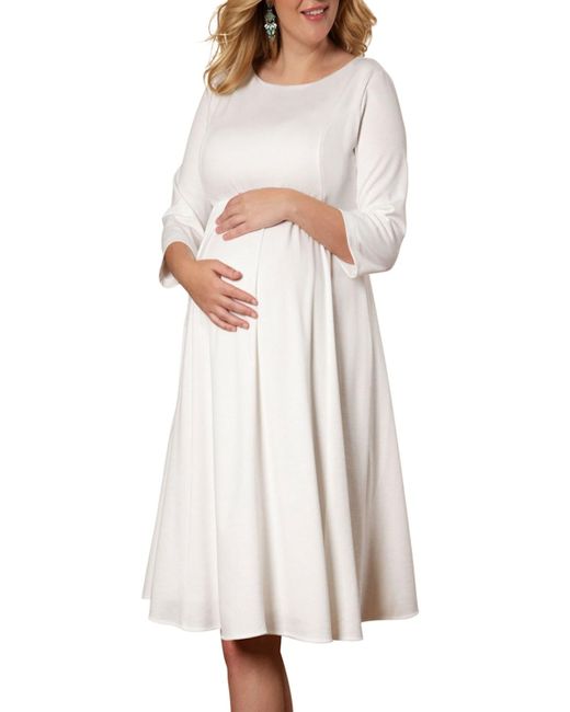 TIFFANY ROSE White Maternity Sienna 3/4-sleeve Ponte Roma Jersey Dress
