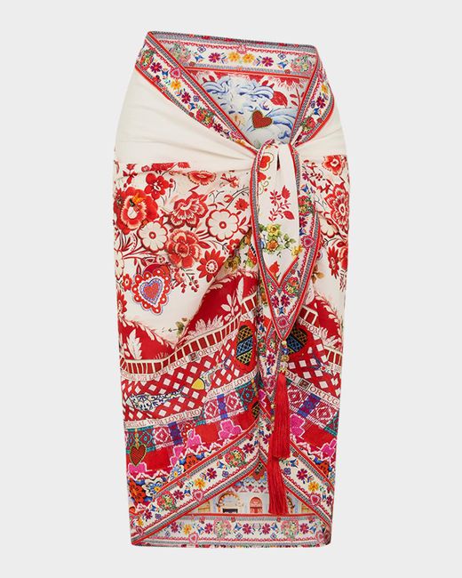 Camilla Red Faith, Luck & Justice Short Tassel Sarong Coverup