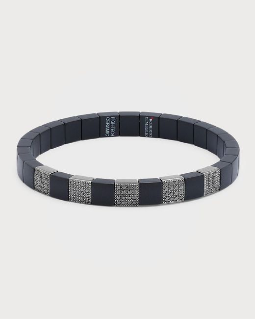 ’ROBERTO DEMEGLIO Blue Scacco Ceramic Stretch Bracelet With Black Diamonds