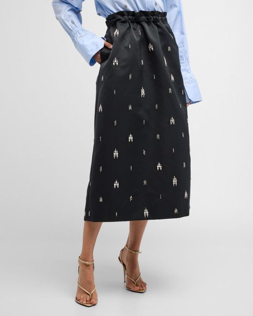 A.L.C. Blue Alexia Jewel-embellished Satin Midi Skirt