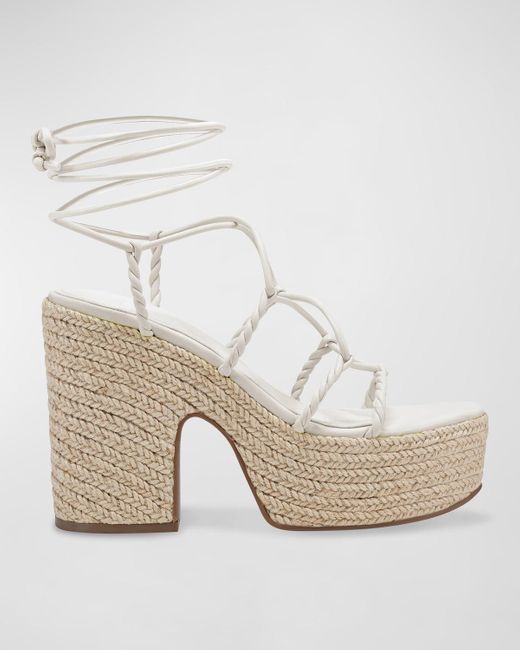 Marc Fisher Oliver Metallic Ankle-wrap Platform Heels in Natural | Lyst