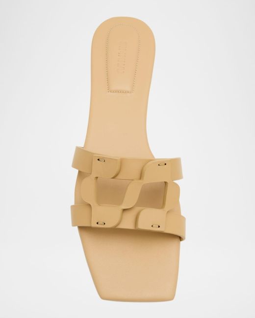 Jonathan Simkhai Metallic Leather Monogram Flat Slide Sandals