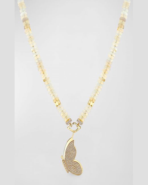 Sydney Evan White Large Diamond Flight Butterfly And Ethiopian Opal Bead Necklace