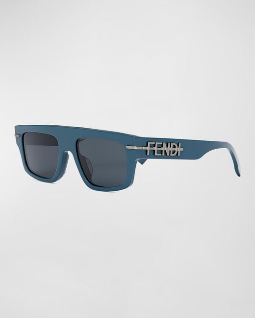 Fendi Blue Graphy Acetate Rectangle Sunglasses for men