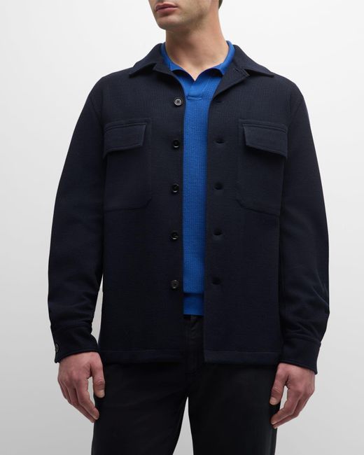 Zegna Blue Wool-Cotton High Performance Overshirt for men