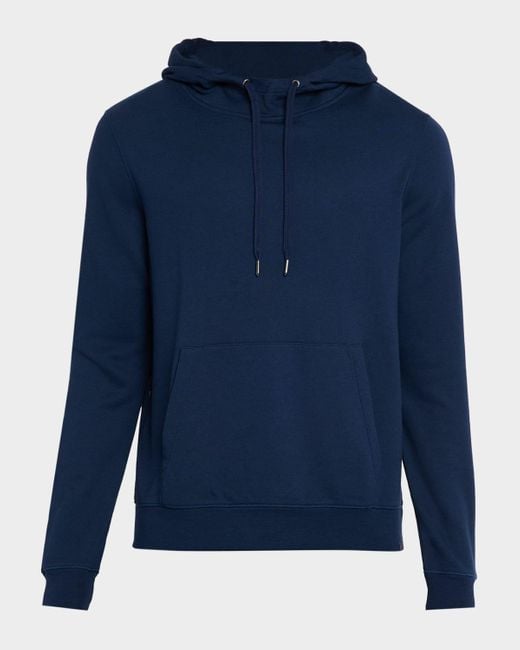Derek Rose Blue Quinn Cotton Loopback Pullover Hoodie for men