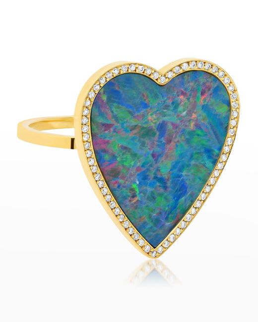 Jennifer Meyer Blue Yellow Gold Red Opal Inlay Heart Ring With Diamonds