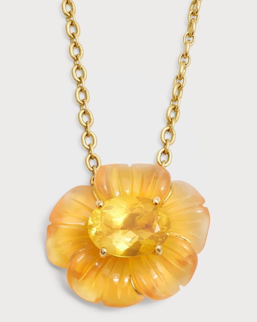 Irene Neuwirth Metallic Carved Fire Opal Flower Necklace In Yellow Gold