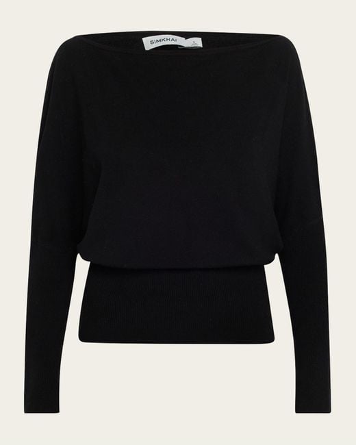 Jonathan Simkhai Black Lavina Draped Off-Shoulder Sweater