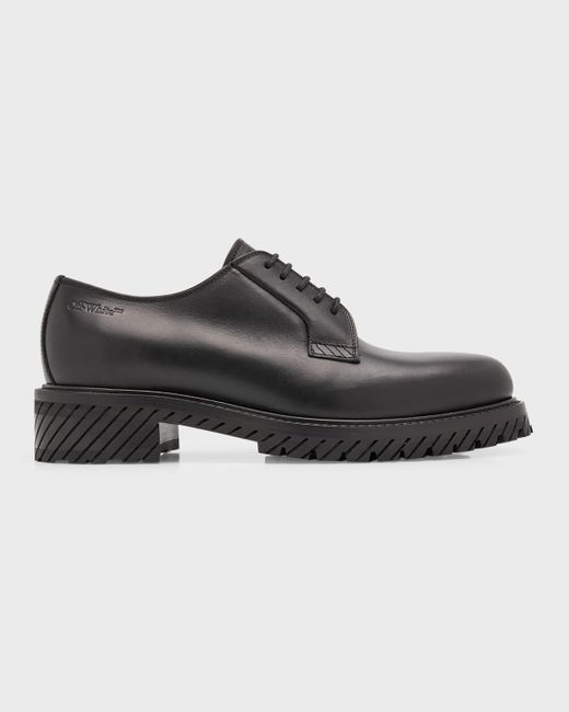 Off-White c/o Virgil Abloh Black Military Diagonal-Sole Leather Derby Shoes for men