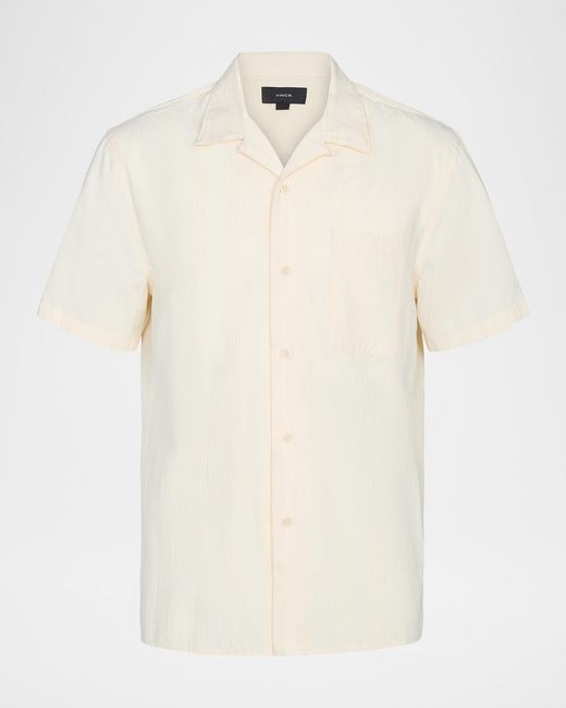 Vince Natural Union Stripe Cotton Loop-Collar Short-Sleeve Shirt for men