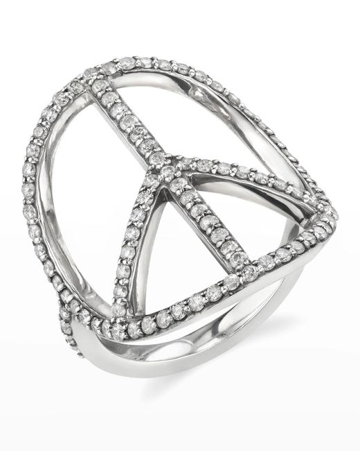 Sheryl Lowe Metallic Pave Diamond Peace Sign Ring, Size 7
