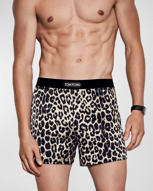 Tom Ford Silk Leopard-print Boxer Shorts in Black for Men | Lyst