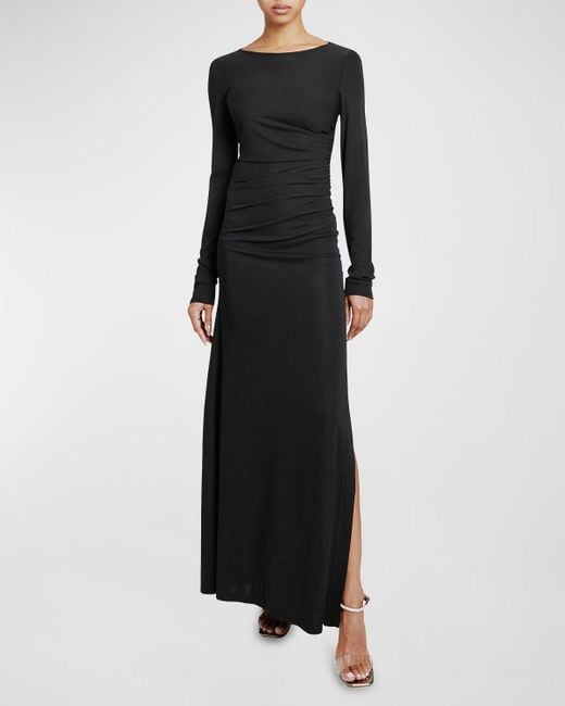 Santorelli Black Abby Ruched A-Line Jersey Maxi Dress