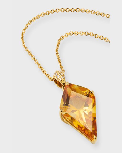 Lisa Nik Metallic 18k Yellow Gold Kite-shaped Citrine Necklace With Diamonds