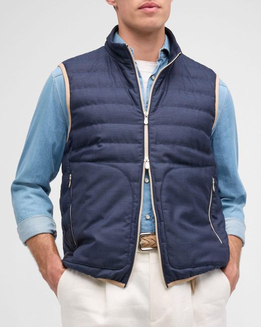 Brunello Cucinelli Blue Quilted Down Full-Zip Vest for men