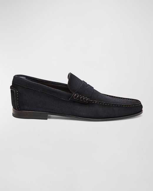 Santoni Black Ikangia Suede Penny Loafers for men