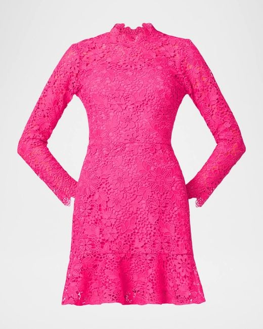 Shoshanna Gracie Floral Lace Flounce-Hem Mini Dress in Pink | Lyst