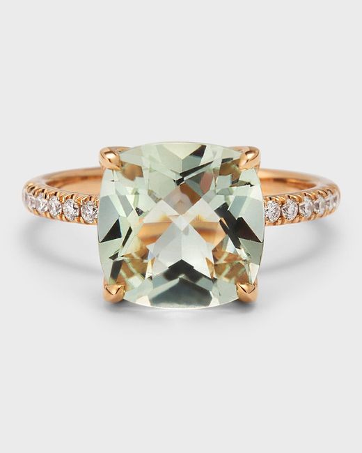 Lisa Nik Metallic 18k Rose Gold Green Quartz Statement Ring With Diamonds, Size 6