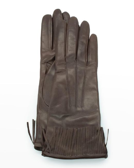 Portolano Brown Cashmere-lined Fringe Napa Gloves