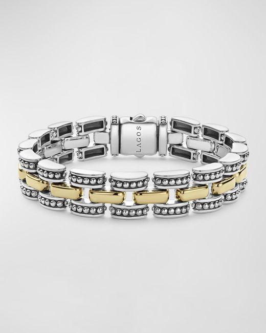 Lagos Metallic High Bar Two-tone 12mm Link Bracelet, 6-8"l