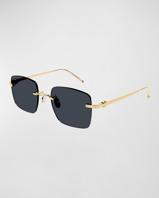 Cartier Blue Rimless Rectangle Metal Sunglasses for men