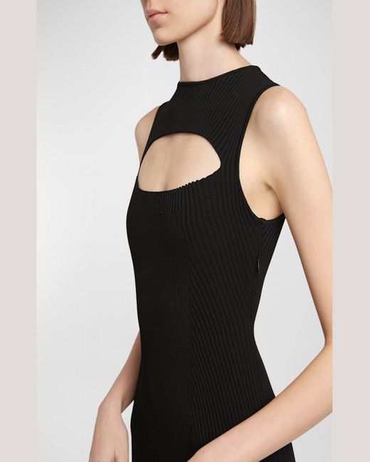Alexander McQueen Black Slashed Cutout Sleeveless Rib Midi Dress