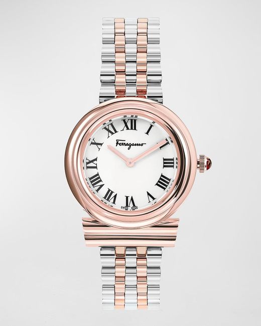 Ferragamo Metallic Gancini Watch With Bracelet Strap, Rose Gold/stainless Steel