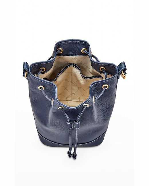 Gigi New York Blue Cassie Drawstring Leather Bucket Bag