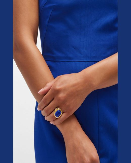 Elizabeth Locke 19k Lapis Cushion Ring With Blue Sapphires