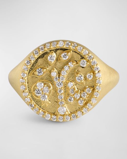 Tanya Farah Metallic 18k Yellow Gold Diamond Tree Of Life Signet Ring, Size 6.5