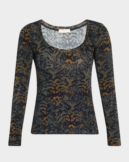 Ulla Johnson Black Aris Printed Long-Sleeve Jersey Top