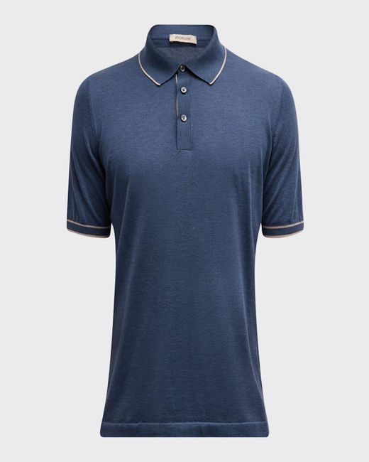 FIORONI CASHMERE Blue Giza 45 Egyptian Cotton Polo Shirt for men