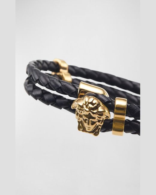 Versace Blue Medusa Two-Row Braided Leather Bracelet for men