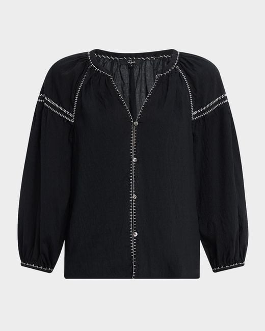 Rails Black Vasia Button-Front Blouse
