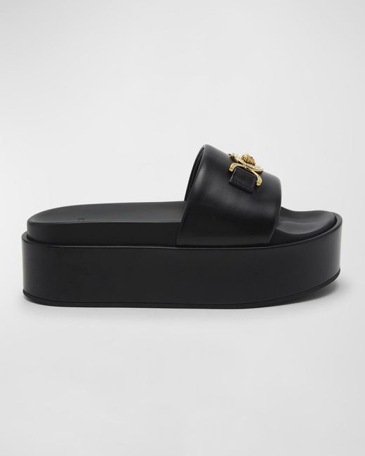 Versace Black Biggie Medusa Chain Flatform Slide Sandals