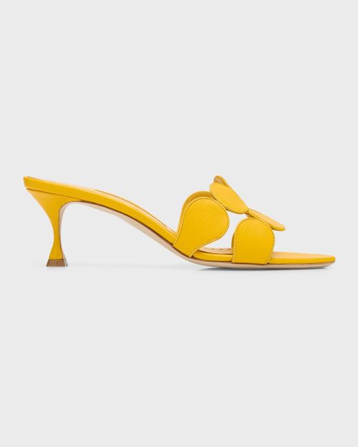 Manolo Blahnik Yellow Haribalmu Leather Slide Sandals