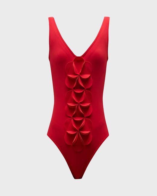 Karla Colletto Red Tess V-Neck Silent Underwire One-Piece Swimsuit