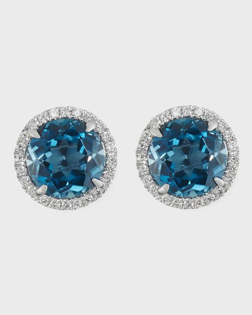 Frederic Sage 18k White Gold London Blue Topaz Diamond Halo Stud Earrings