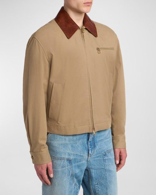 Versace Brown Apos;S Leather Collar Blouson Jacket for men