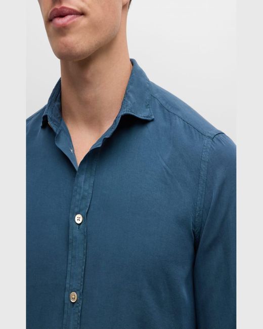 Boglioli Blue Garment-Washed Lyocell Sport Shirt for men