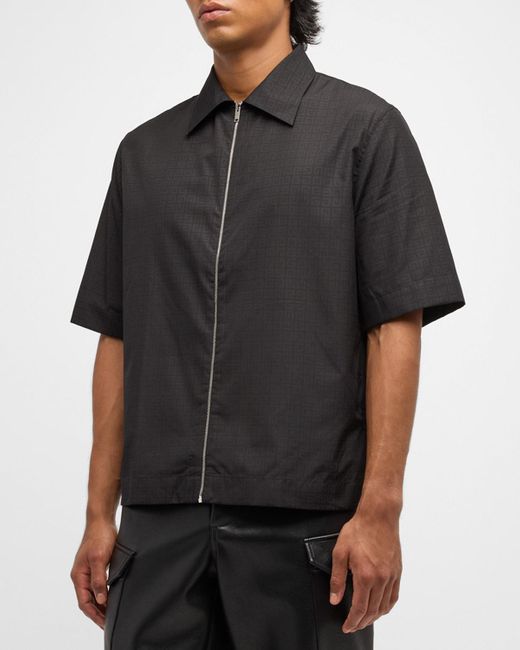 Givenchy Black Jacquard Logo Full-Zip Dress Shirt for men