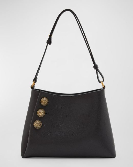 Balmain Black Embleme Shoulder Bag In Grained Leather