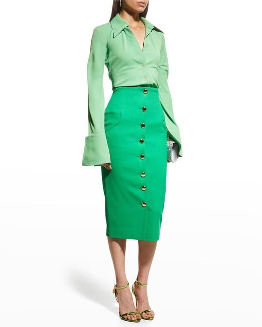 Sergio Hudson Green Button-front Pencil Skirt