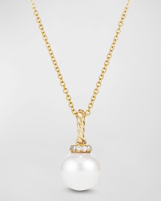 David Yurman White Solari Pendant Necklace With Diamonds And Pearl In 18k Gold